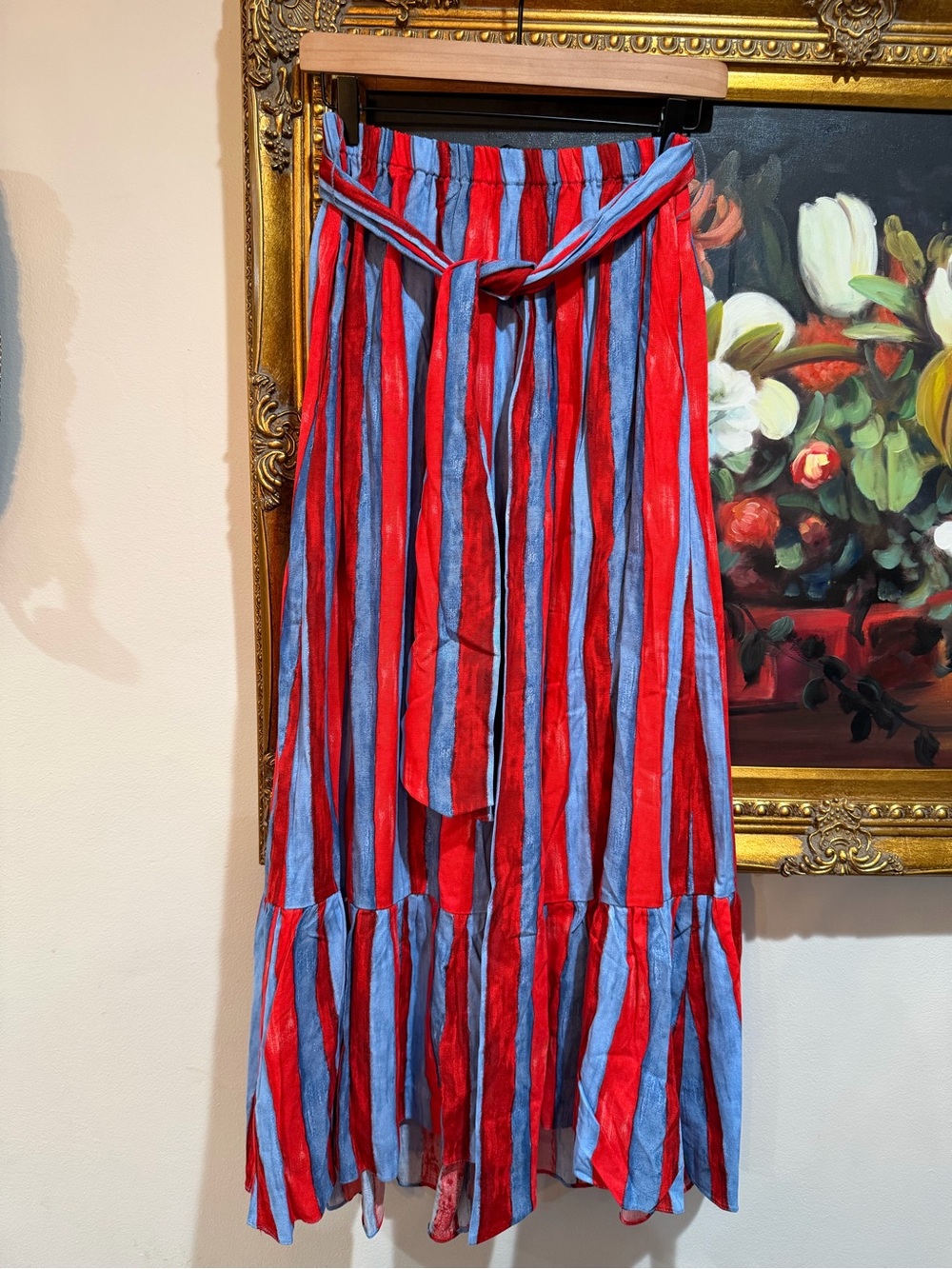 Pomander Place Red & Blue Striped Tie-Waist Maxi Skirt - Picture 2 of 6